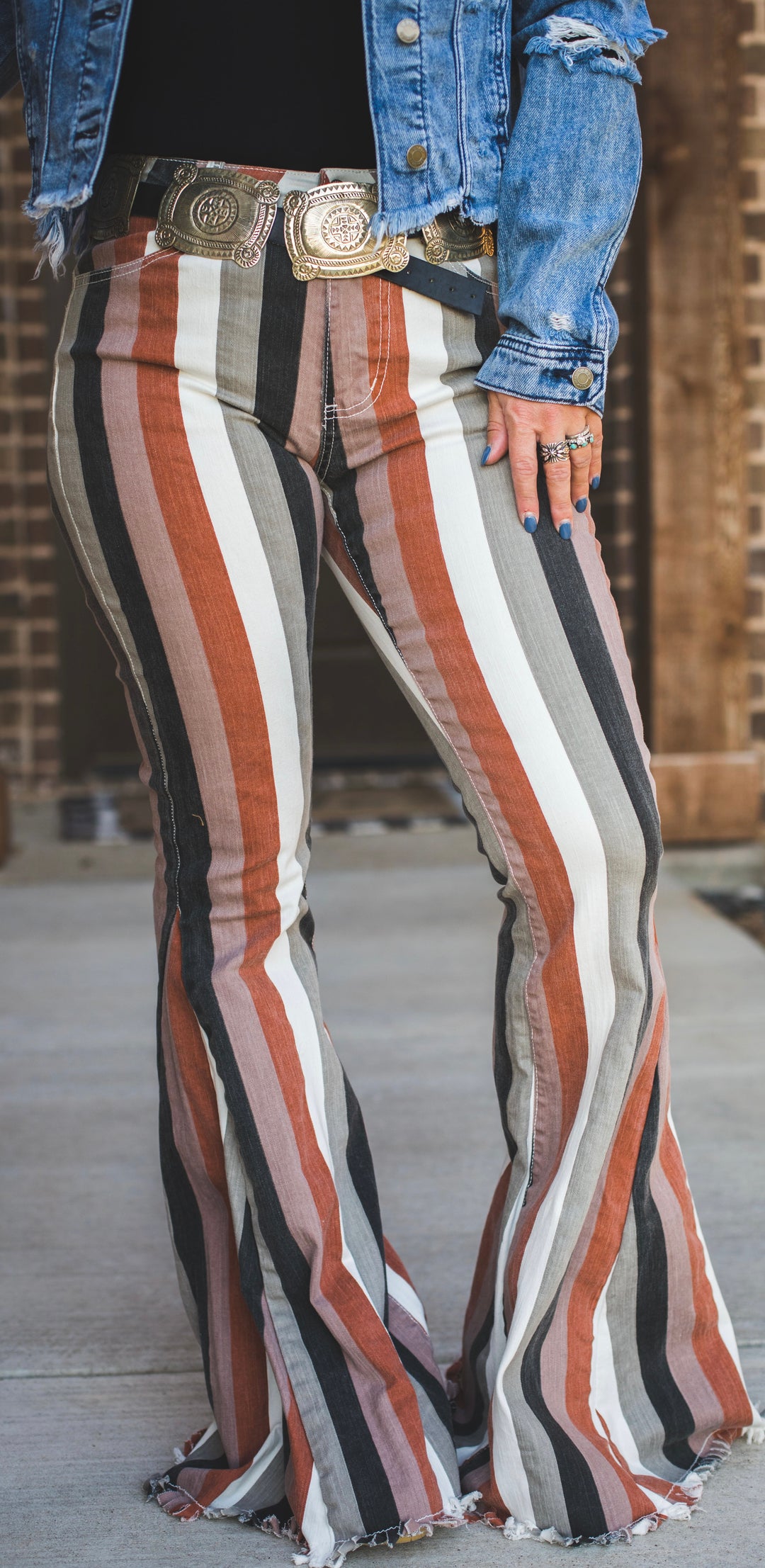 セール】Stripe layered flare denim pants / ストライプ