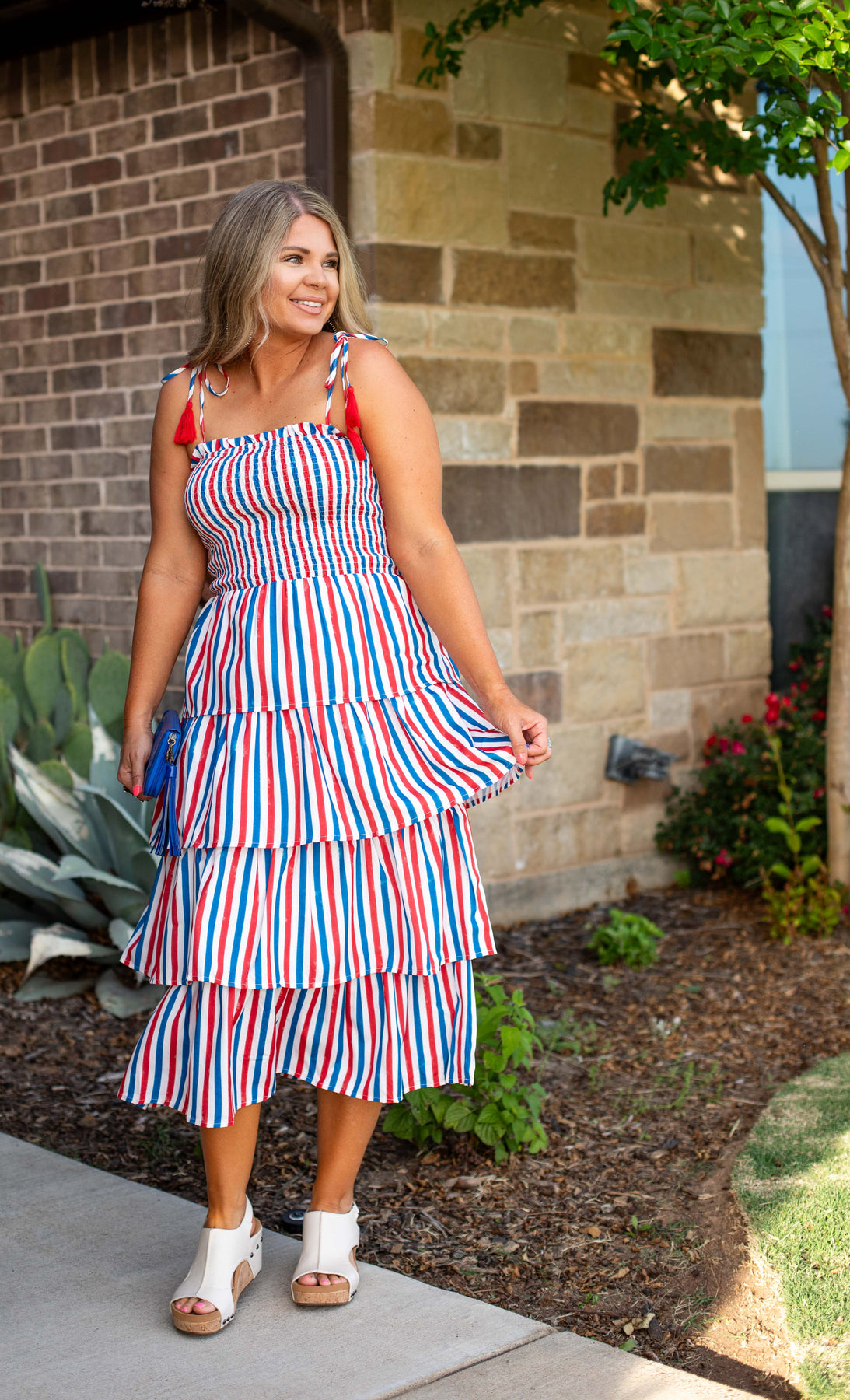 Red, White, and Blue Tiered Dress – Tribe West Boutique