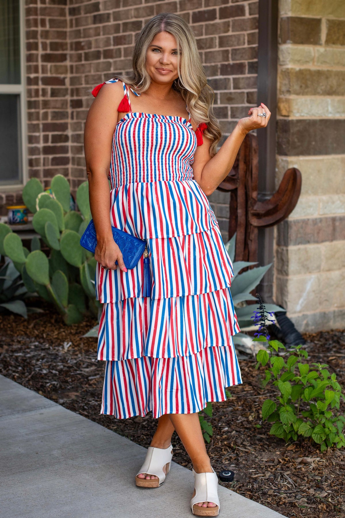 Red, White, and Blue Tiered Dress – Tribe West Boutique